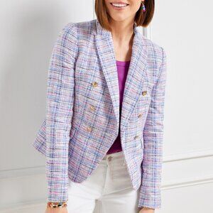 NWOT Talbots Multi Plaid Tweed Double-Breasted Blazer, Size 14